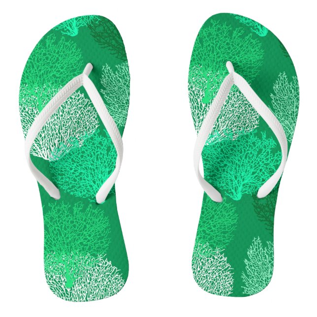 Fan Coral Print, Shades of Jade Green Flip Flops (Fußbett)