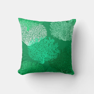 Fan Coral Print, Shades of Jade Green Kissen