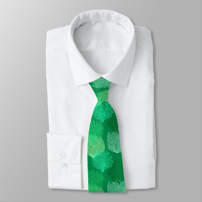 Fan Coral Print, Shades of Jade Green Krawatte (Gebunden)