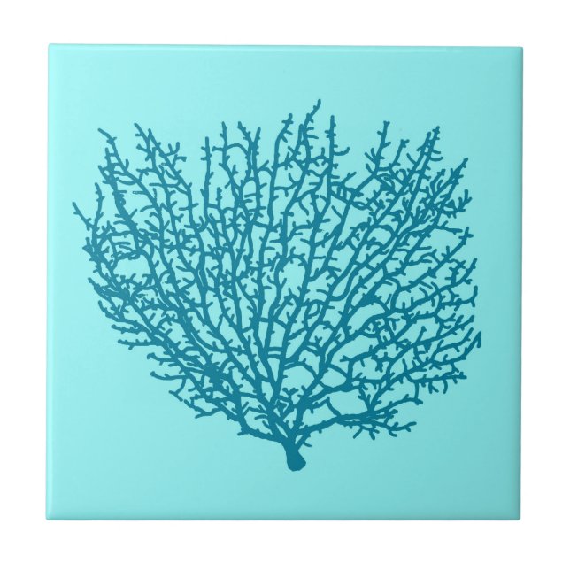 Fan Coral Print, Türkis auf Aquarelle Fliese (Vorderseite)