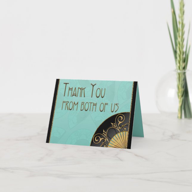 Fan Elegant (blau) Dankeschön Hinweis Dankeskarte (Vorderseite)