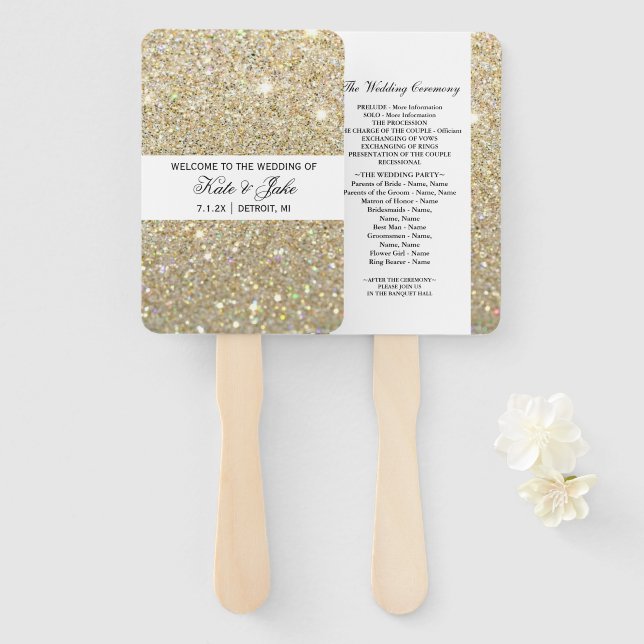 Fan - Gold Glitzer Fab von der Hochzeitfeier Fächer (Vorne und Hinten)