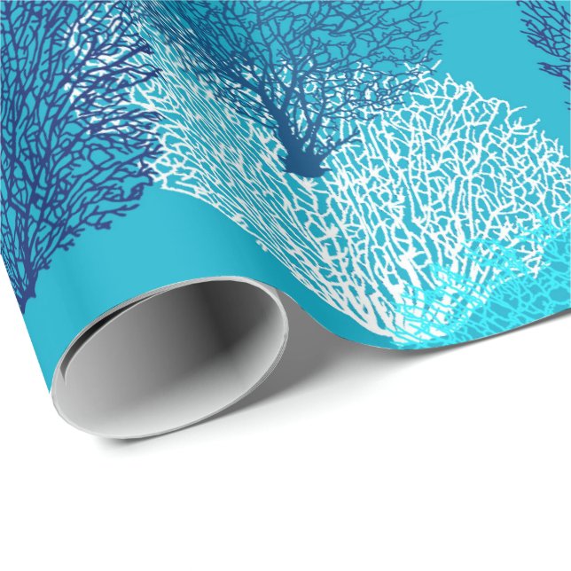 Fan-korallenrotes Druck-, Türkis-, Aqua-und Geschenkpapier (Rolleneckpunkt)