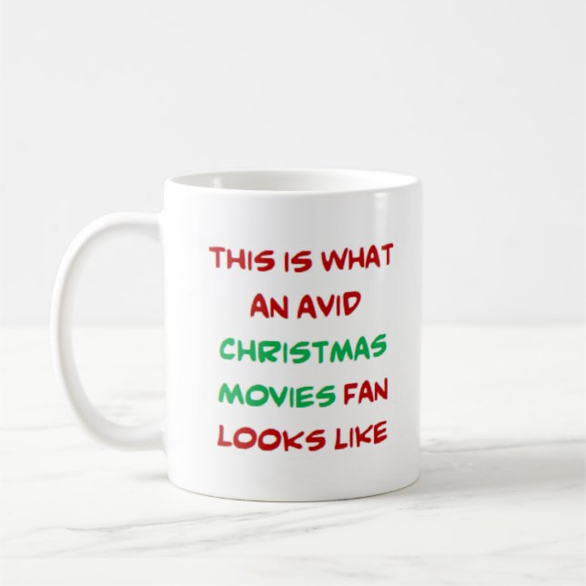 Fan von Weihnachtsfilmen, begeistert Kaffeetasse (Links)