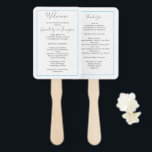 Fan Wedding Program Template White Rectangle Fächer<br><div class="desc">Minimalistische Fan Hochzeitsprogramme auf einem Stock. Weiße Tafel mit grauen Vorlagen in modernen handgeschriebenen Schriftart, um für Ihre Veranstaltung zu personalisieren. Sobald die Karten am Stick befestigt sind, wird Text auf beiden Seiten angezeigt. Eine dünne, aqua blaue Linie umrahmt den Text für eine einfache Präsentation, die zu jedem Thema passt....</div>