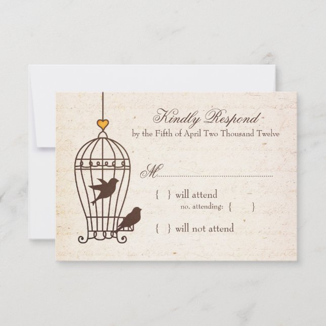 Fanciful Bird Cage - Herbst Orange Wedding RSVP Karte (Vorderseite)