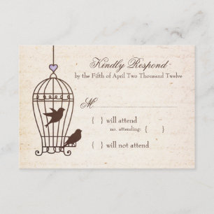 Fanciful Bird Cage Lavender & Brown Wedding RSVP Karte