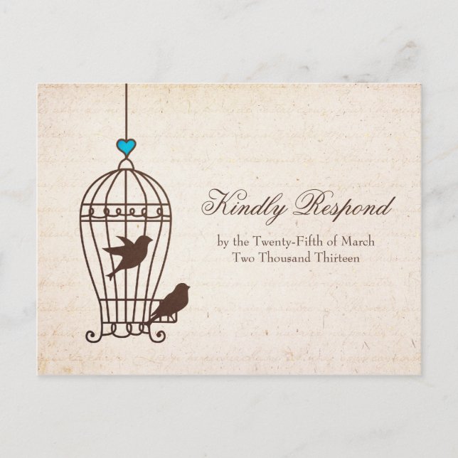 Fanciful Bird Cage - Schokolade und Aquamarine Hoc Einladungspostkarte (Vorderseite)
