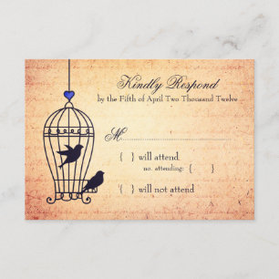Fanciful Bird Cage with Blue Heart Wedding RSVP Karte