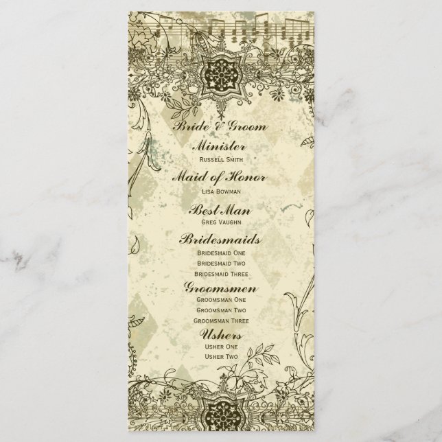 Fancy Antique Music Wedding Programme (Devant)