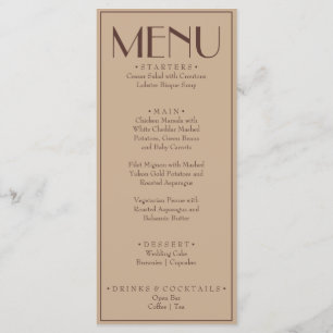 Fancy Beige Espresso Old Money Luxus-Hochzeit Menükarte