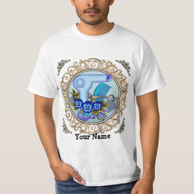 Fancy Blue Pansy Beautician T-Shirt (Devant)