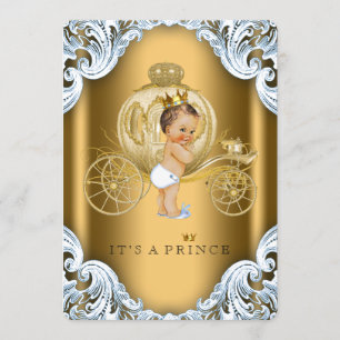 Fancy Blue und Gold-Kutsche Prinz Baby Shower Einladung