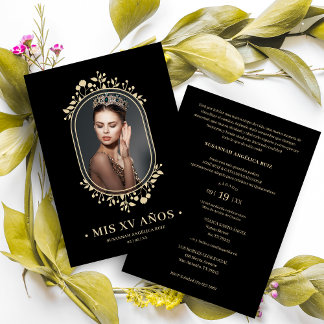 Fancy Botanical Oval Frame Spanish Quinceañera Einladung