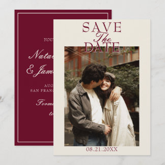 Fancy Burgunder Creme Old Money Foto Hochzeit Save The Date