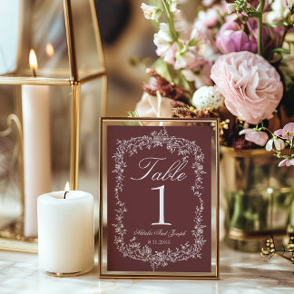 Fancy Burgunder Rubine Blumen Hochzeit Tisch Numme Einladung