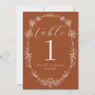 Fancy Burnt Orange Boho Hochzeitstisch Nummer Einladung