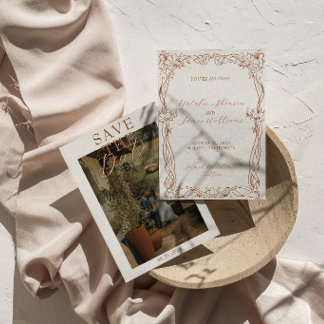 Fancy Burnt Orange Terrakotta Boho Foto Hochzeit Save The Date
