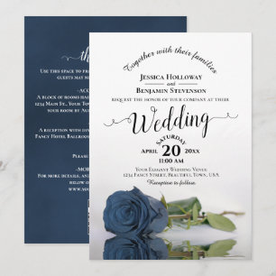 Fancy-Calligraphy-Stahlblaue-Rose-QR-Code-Hochzeit Einladung