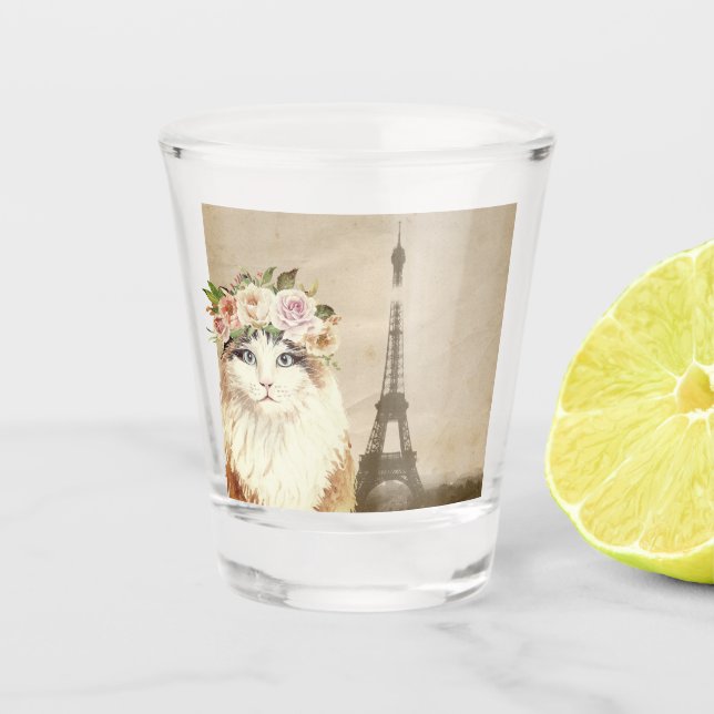Fancy Cat & Eiffelturm  Schnapsglas (Vorderseite)