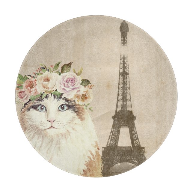 Fancy Cat & Eiffelturm Schneidebrett (Vorderseite)