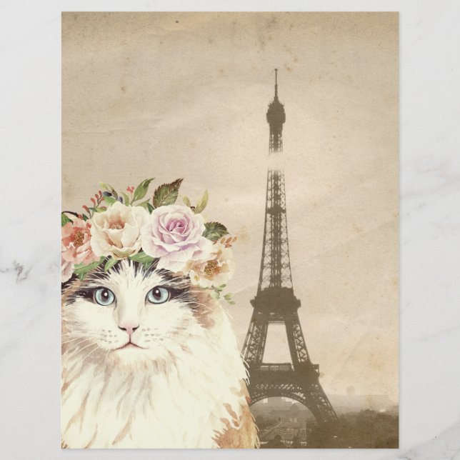 Fancy Cat & Eiffelturm Scrapbook Papier (Vorderseite)