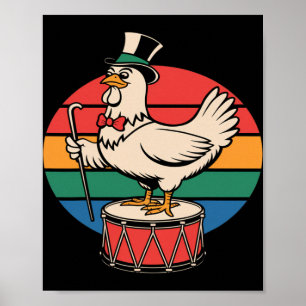 Fancy Chicken auf Trommel Retro Regenbogen Marsch Poster
