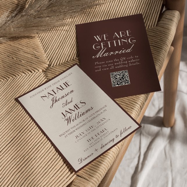 Fancy Chocolate Brown Old Money QR Code Wedding Einladung (Von Creator hochgeladen)