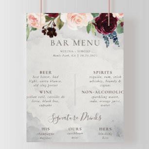Fancy Classic Rose Peony Blumen Hochzeitsbar Menü Poster