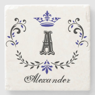 Fancy Crown Wreath Monogramm A Steinuntersetzer
