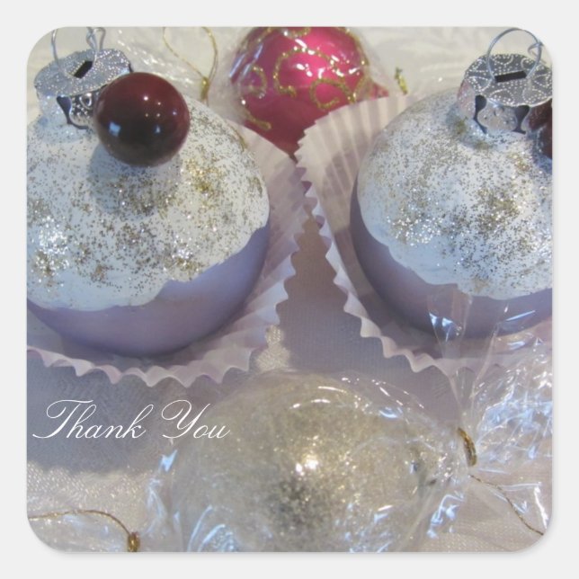 Fancy Cupcake Danke Quadratischer Aufkleber (Vorderseite)