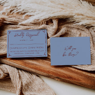 Fancy Deep Red Blue Frame Whimsy Hochzeit RSVP Karte