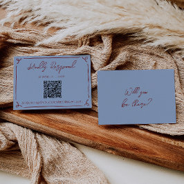 Fancy Deep Red Blue Frame Whimsy Wedding QR Code RSVP Karte