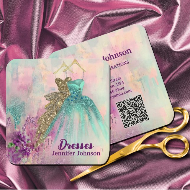 Fancy Dresses Tailor Abstract Glitter Quadratische Visitenkarte (Fancy Dresses Tailor Abstract Glitter Square Business Card #tailor #zazzlemade #fashiondesigner )