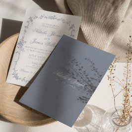 Fancy Dusty Blue Floral Boho Botanical Wedding Einladung