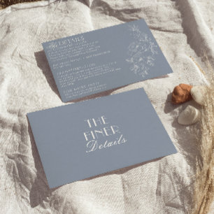 Fancy Dusty Blue Florale Boho-Chic-Hochzeitsdetail Begleitkarte