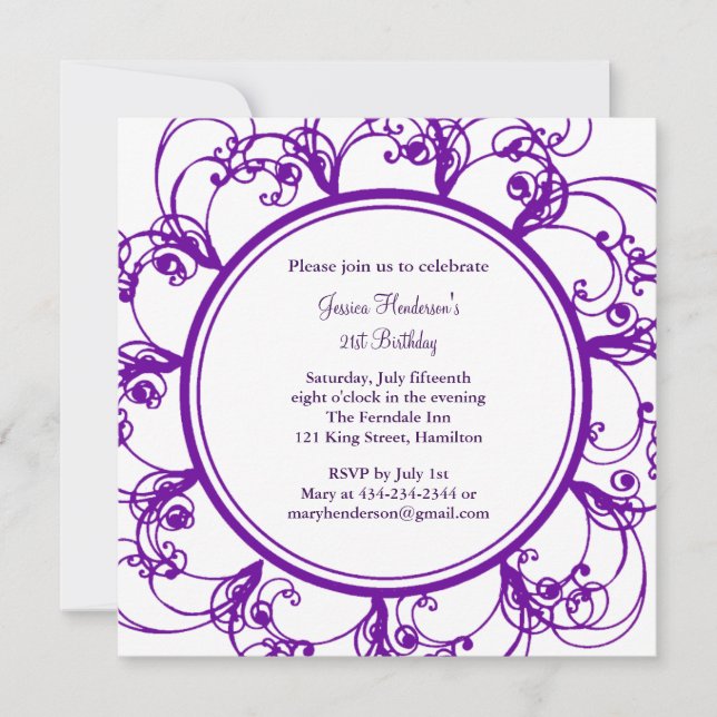 Fancy Floral 21e Invitation d'anniversaire (violet (Devant)