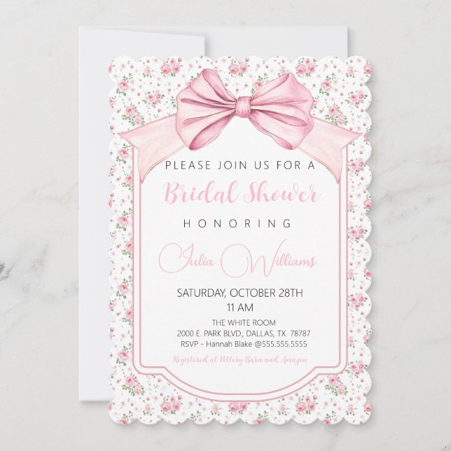 Fancy Floral Bow Bridal Show Invitation (Devant)