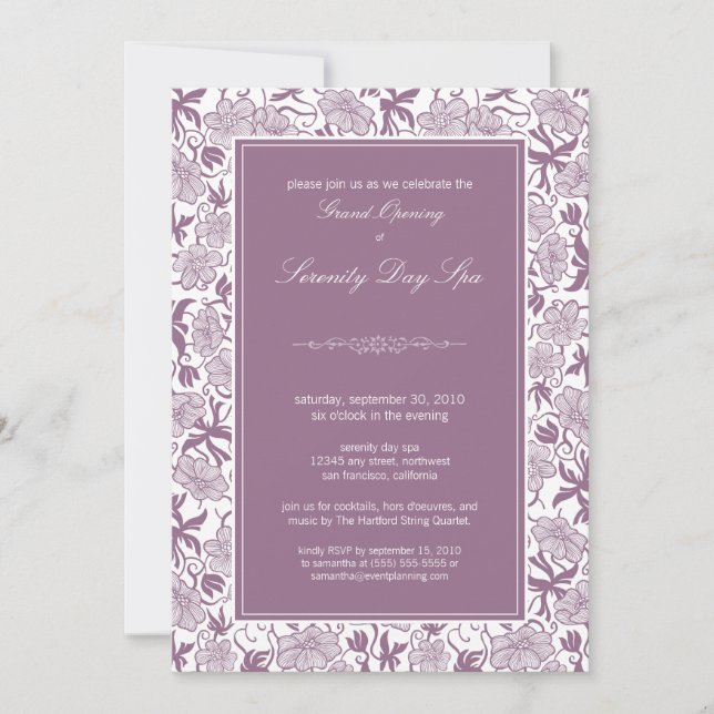 Fancy Floral Grand Ouverture Invitation (lavande) (Devant)
