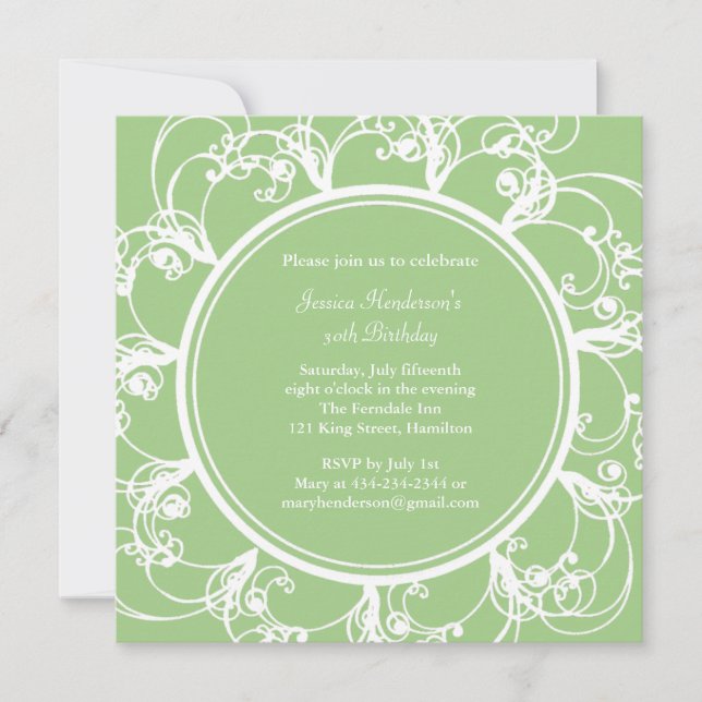 Fancy Floral Invitation d'anniversaire (vert) (Devant)