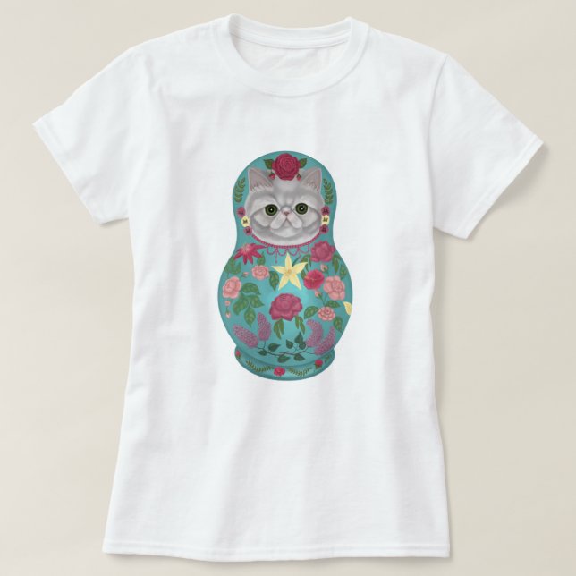 Fancy Floral Meowtreshka T-Shirt (Design devant)