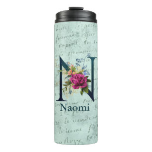 Fancy Floral Monogramm Anfangsbuchstabe N Thermosbecher