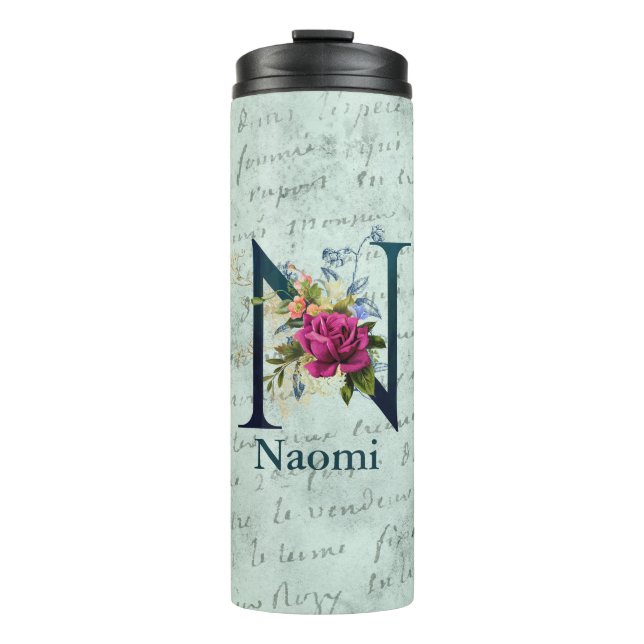 Fancy Floral Monogramm Anfangsbuchstabe N  Thermosbecher (Vorderseite)