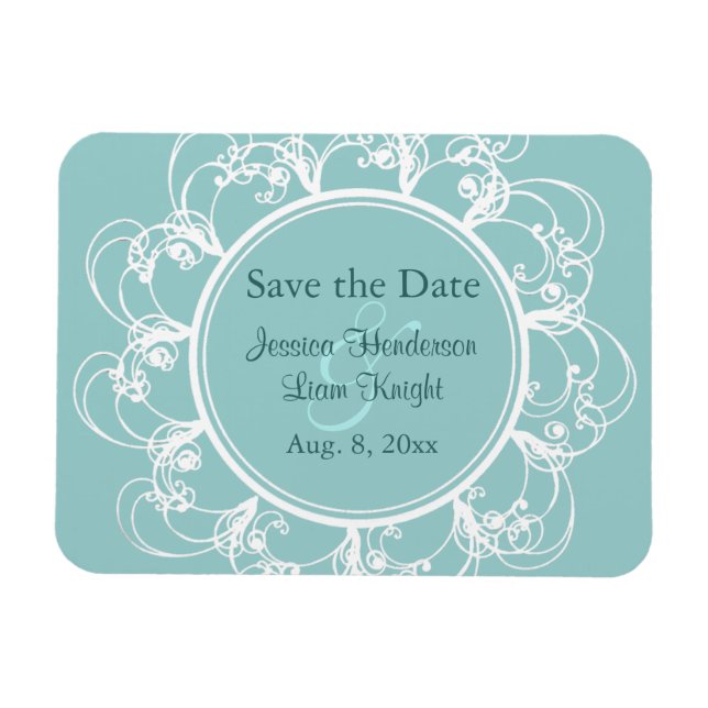 Fancy Floral Save-the-Date-Magnet (türkisfarben) Magnet (Horizontal)