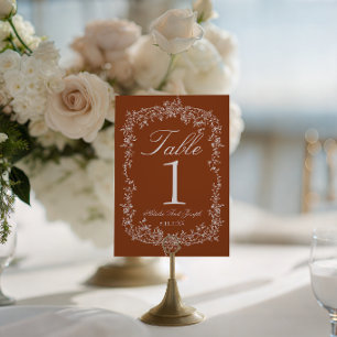 Fancy Floral verbrannte Orange Hochzeit Tischnumme Einladung