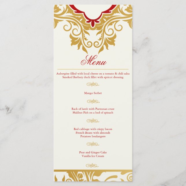 Fancy Flourds Golden Indian Arabe Menu Mariage (Devant)
