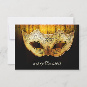 Fancy Flourish Gold Maskenball-Hochzeitseinladung RSVP Karte