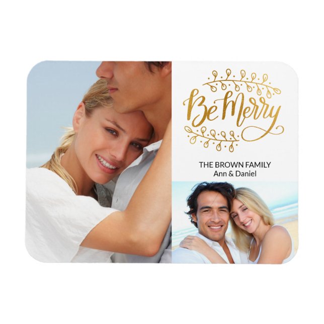 Fancy Gold Be Joyeux 2 Photo Collage Magnet de vac (Horizontal)