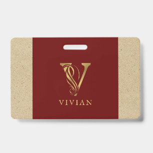 Fancy Gold Buchstabe V Monogramm auf Rot und Karto Ausweis