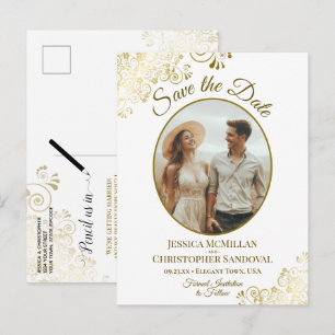 Fancy Gold Locken Hochzeit Terminankündigung Oval  Ankündigungspostkarte